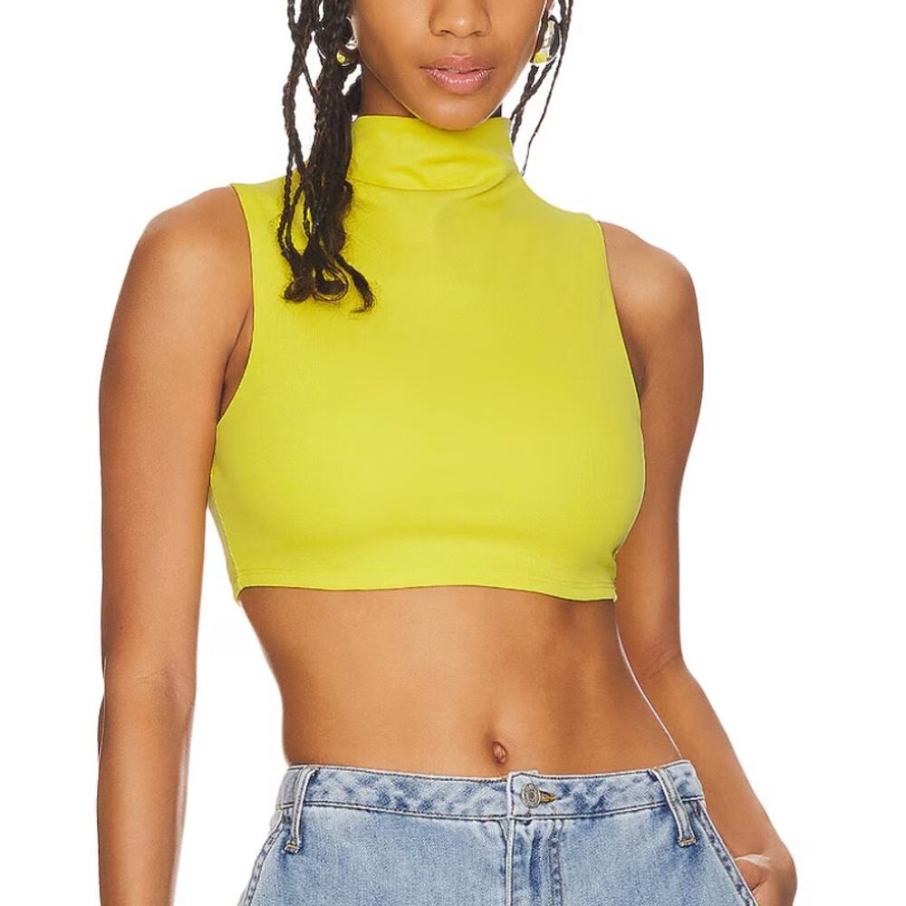 Not Yours to Keep Yellow Crop Top SMALL Swank Mockneck Bodycon Designer $148 NEW